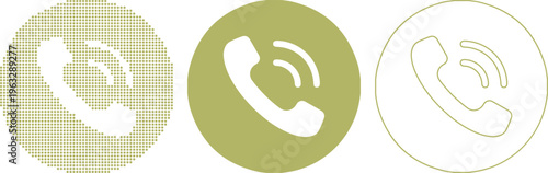 Three Gold Phone Icons Showing Different Styles and Detail Levels Keywords: phone icon, telephone symbol, call