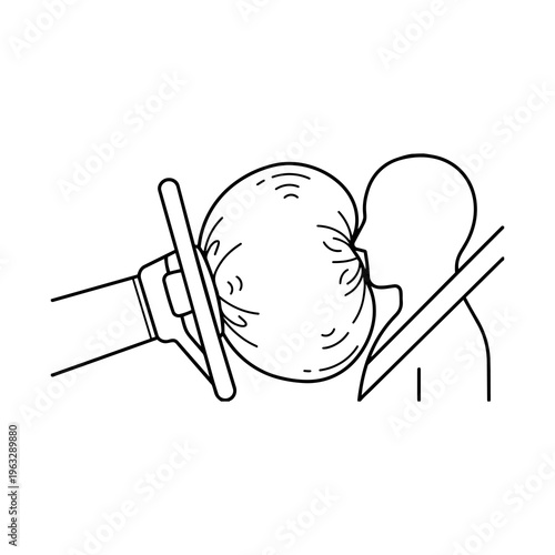 Car Airbag Deployment and Driver Profile Line Art Vector Illustration.eps