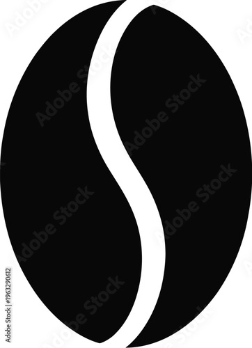 Single Black Coffee Bean Icon with White Split 