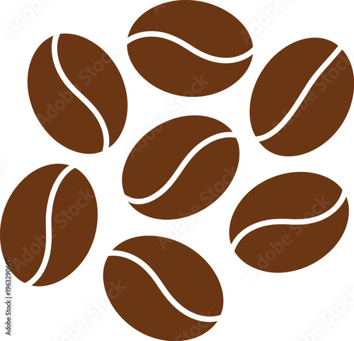 Group of Seven Brown Coffee Beans with White Lines roasted coffee
