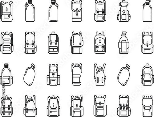Professional icon set silhouette various objects and shapes in simple line art style for designers and developers