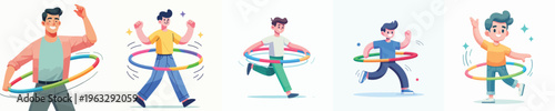 vector of young man playing hula hoop 