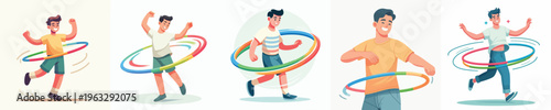 vector of young man playing hula hoop 