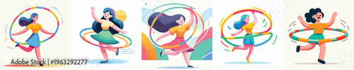 vector of woman playing hula hoop