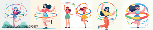vector of woman playing hula hoop
