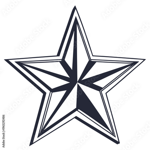 Three dimensional star illustration with sharp lines and dark shadows for achievement awards and high quality rating labels on minimalist backgrounds