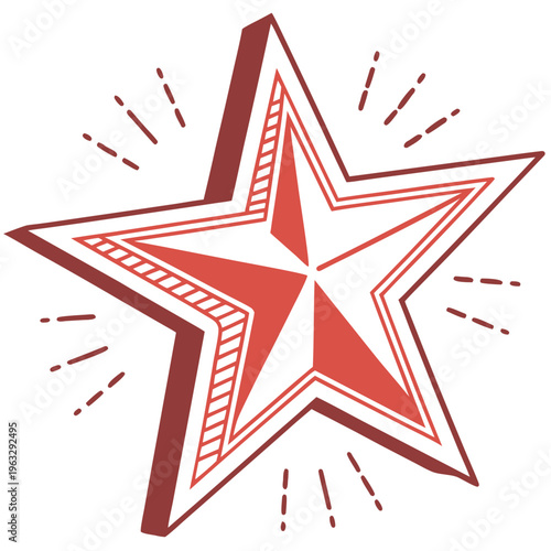 Red three dimensional star with radiating lines, capturing a sense of vibrancy and energy on a clean white backdrop