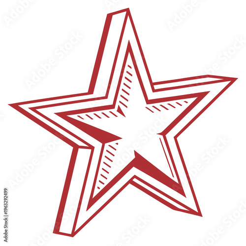 Three dimensional star outlined in red, rendered with a white fill and an outer shell, casting a shadow from the top left direction