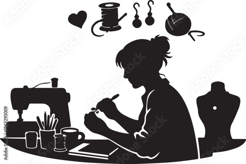 A creative woman works on her design at a desk
