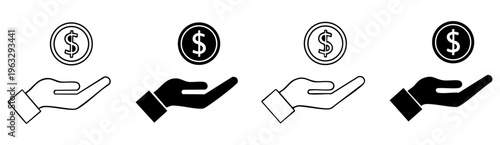 Financial investment hand holding money coin icon set