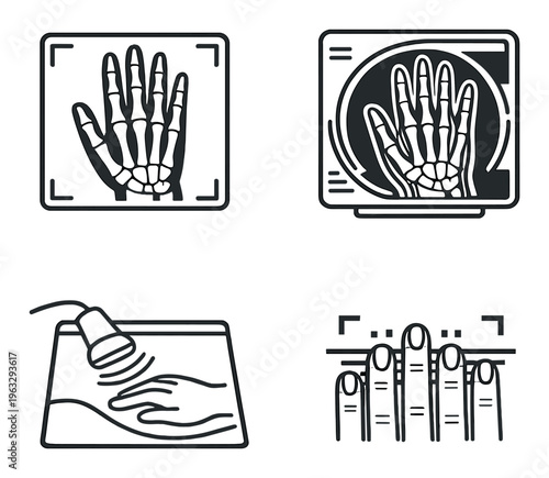 Hand and finger scan icons on dark gradient background