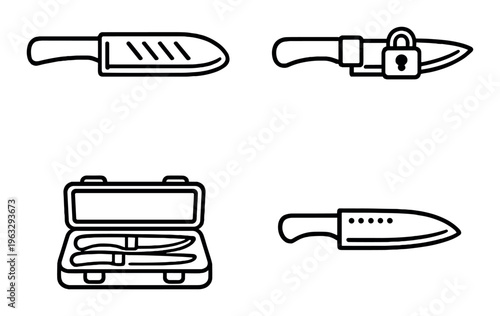 Various knife icons including locked sheath case and chef knife
