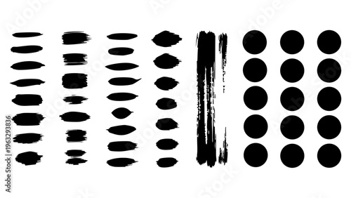 Black ink brush strokes set artistic graphic elements