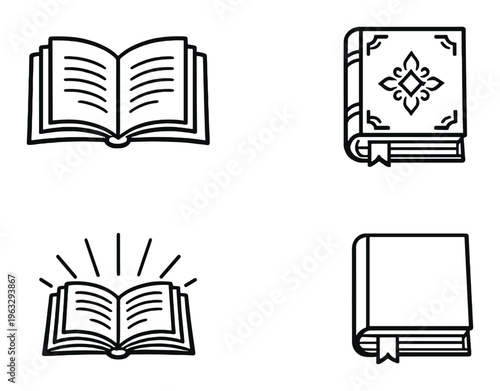 Book icons showing open and closed book designs on gray background