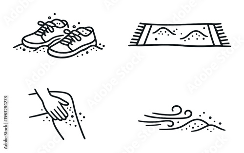 Shoes, towel, itching and wind icons related to sand