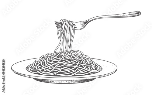 Spaghetti a plate being twirled by a fork in a style pasta food