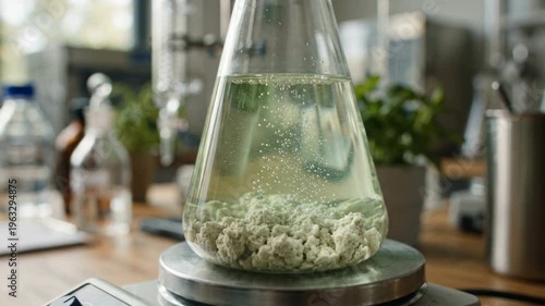 Wallpaper Mural Green catalysts green chemistry laboratory beaker bubbling solution with pale catalyst powder reaction producing sustainable catalyst research Torontodigital.ca