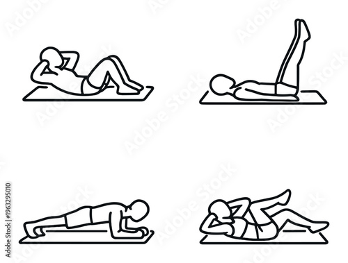 People performing floor core exercises on exercise mats