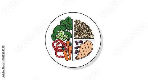 A plate filled with vegetables, grains, and bread for a healthy meal at home indoors.