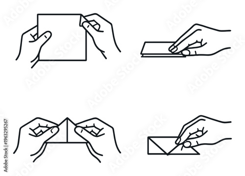 Hands folding paper step by step into shapes on dark background