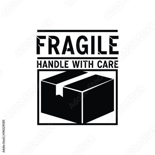Vector illustration of a fragile handle with care sign with a box