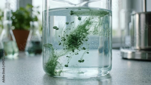 Wallpaper Mural Green catalysts green chemistry swirling green pigment diffuses clear water inside glass beaker creating fluid reaction and organic diffusion patterns Torontodigital.ca