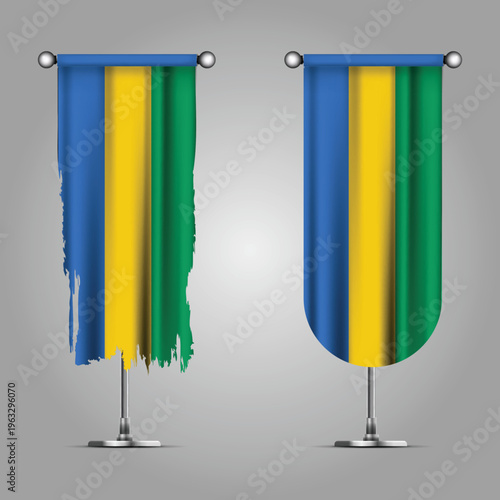 Photos Double Style GABON Flag Banners, Official Clean and Grunge Torn Look