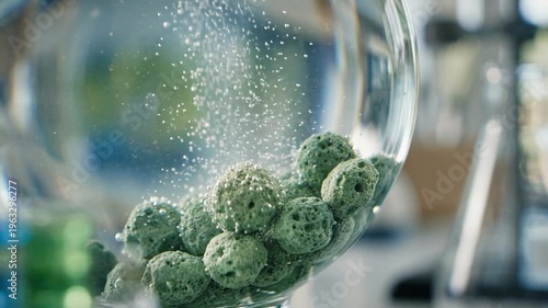 Wallpaper Mural Green catalysts green chemistry spheres laboratory flask bubbles reaction sustainable catalyst beads porous spherical particles conveying hopeful Torontodigital.ca