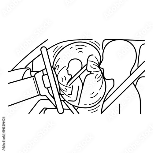 Car Airbag Occupant Protection Concept Line Art Vector Illustration 