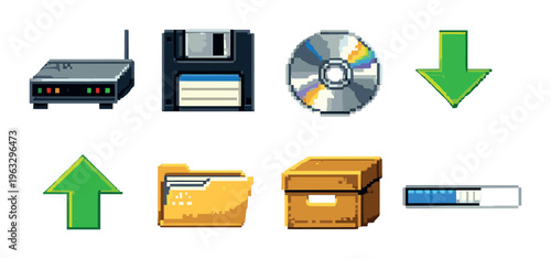 File and transfer icons arranged in grid on black background