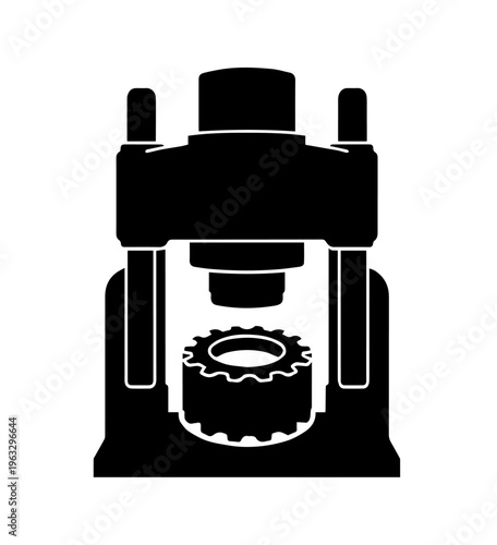 Industrial Hydraulic Press Machine Silhouette Vector for Metal Forging Manufacturing Plant and Mechanical Engineering Compression Equipment Icon Template