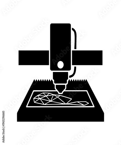 Professional CNC Laser Cutting Machine Vector Illustration of Industrial Precision Engraving Technology and Computerized Manufacturing Process Icon Design