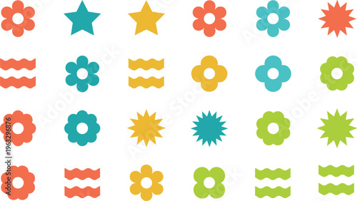 Colorful vector illustration of geometric decorative shapes symbolizing symmetry, playfulness, and modern design