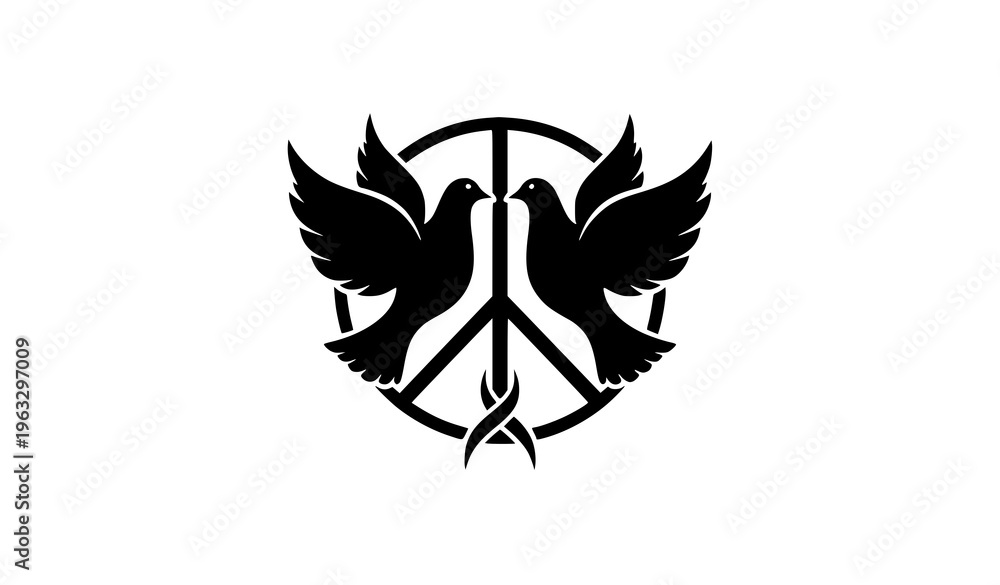 Fototapeta premium Two Dove Silhouettes Peace Symbol Vector Illustration