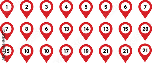 Colorful vector illustration of numbered map pins symbolizing navigation, data visualization, and geolocation