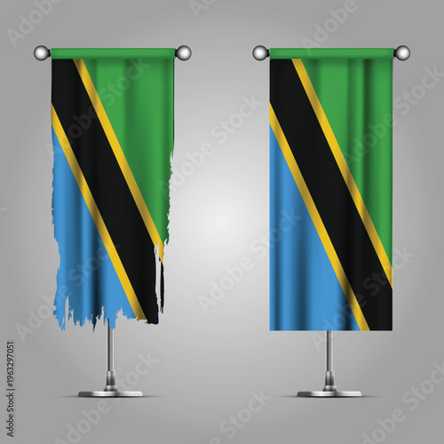 Double Style TANZANIA Flag Banners, Official Clean and Grunge Torn Look