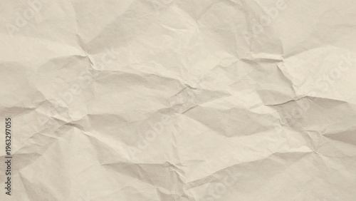 Close-up of heavily crumpled and wrinkled beige paper texture.
