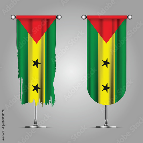 Double Style Sao Tome and Principe Flag Banners, Official Clean and Grunge Torn Look