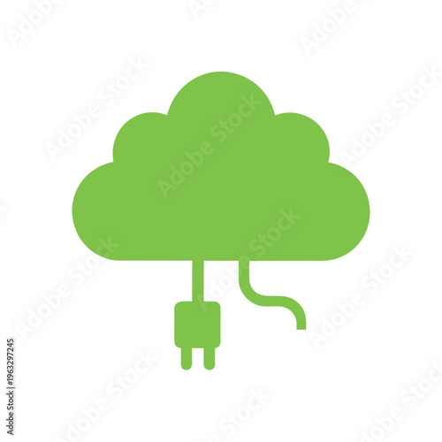 Minimal green eco cloud with plug detail clean energy technology concept Line Art Vector illustration