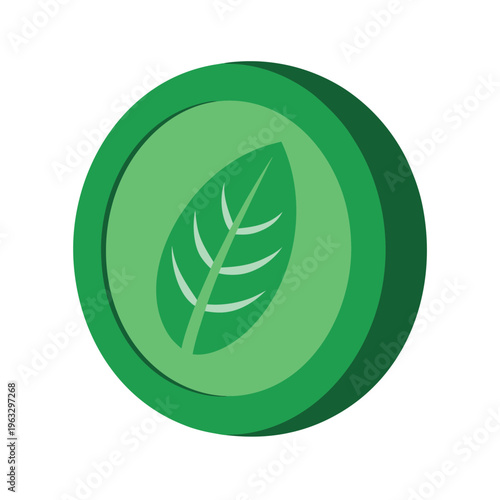 Minimal green eco coin with leaf engraving sustainable finance concept Line Art Vector illustration