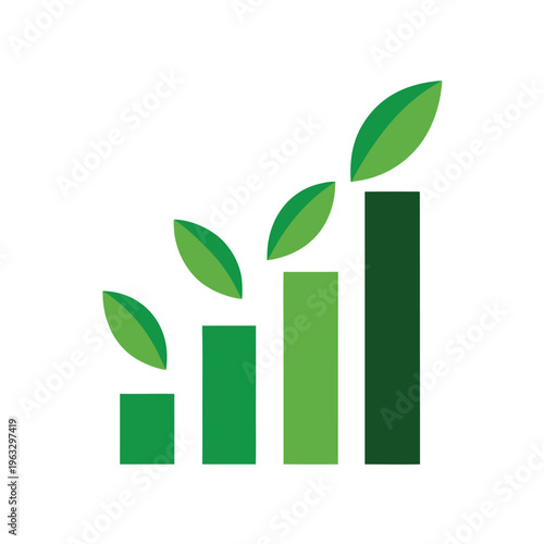 Eco Growth Chart With Bars Turning Into Leaves Showing Green Business Concept On white Background Line Art Vector illustration