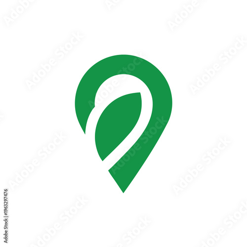 Minimal green eco location pin containing leaf environmental map concept Line Art Vector illustration