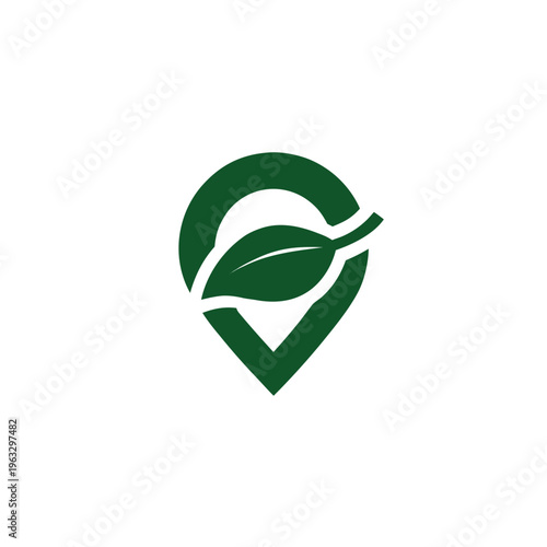Minimal green eco location pin with leaf sustainability marker concept Line Art Vector illustration