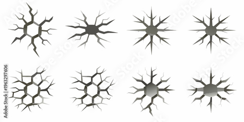 A collection of eight black crack patterns on a white background