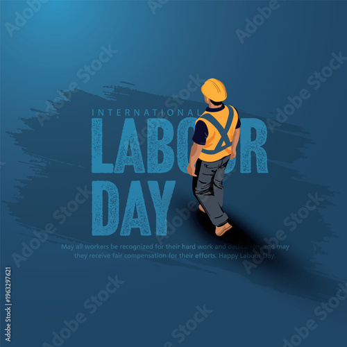 Happy Labour day or international workers day creative vector illustration design with top view of worker for 1st may. labor day and may day celebration.