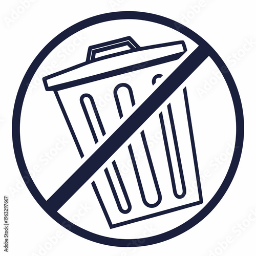 Delete icon with garbage bin crossed out by a dark circle and diagonal line signifying deletion removal and clearing of data or files