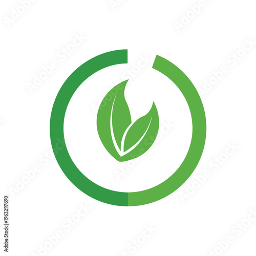 Minimal green eco power button formed by circular leaves energy concept Line Art Vector illustration