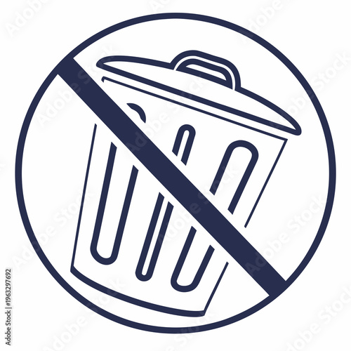 Circular no littering sign featuring waste basket silhouette and bold diagonal strike through representing prohibited disposal for public area use