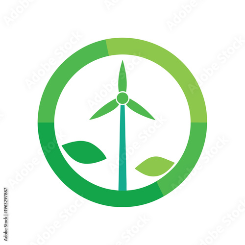 Minimal green eco tower wind turbine circle composition renewable energy concept Line Art Vector illustration