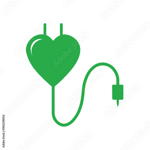 Minimal green electric plug forming heart shape eco energy love concept Line Art Vector illustration
